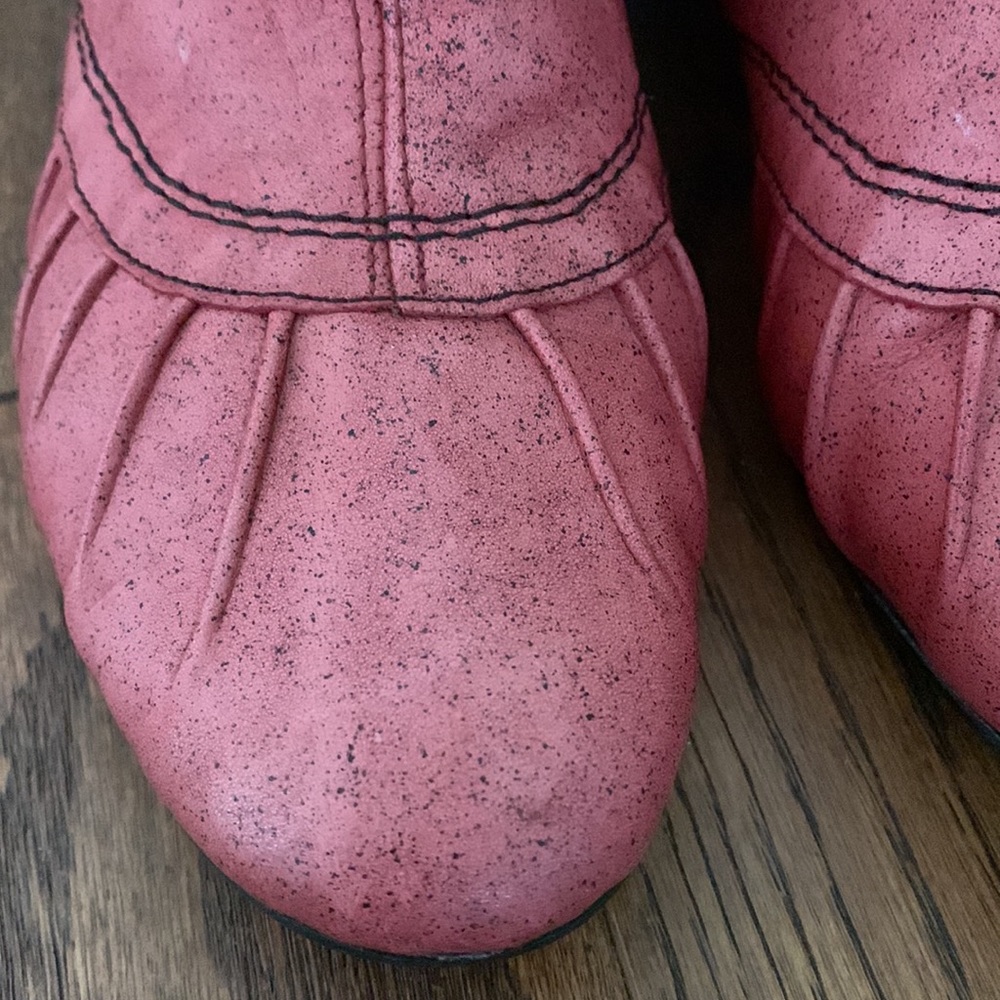 Rieker Speckled Ombré RED Ruched leather Ankle Boots Side Zip Sz 36 - Picture 3 of 16